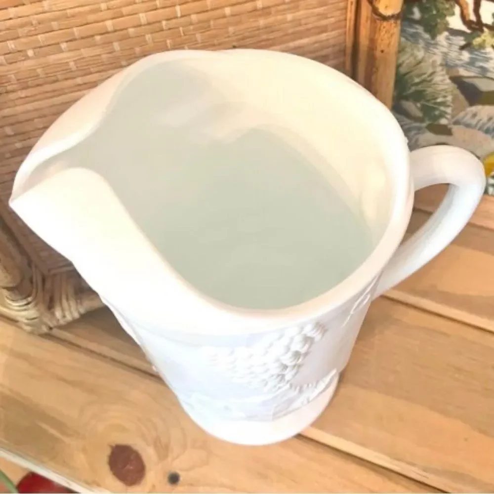 Vintage Milk Glass Harvest Grape Pitcher And 2 Glasses Set - Picture 6 of 8